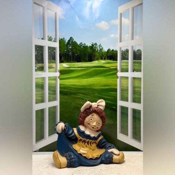 Rare Raggedy Ann Ceramic Collectible Doll, 1970's, Charming Blue & Tan Figurine - Picture 8 of 8